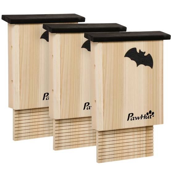 Lot de 3 grands nichoirs chauve-souris bois sapin extérieur résistant intempéries 25x37cm - ComfortXL Outdoor Living - Image 1