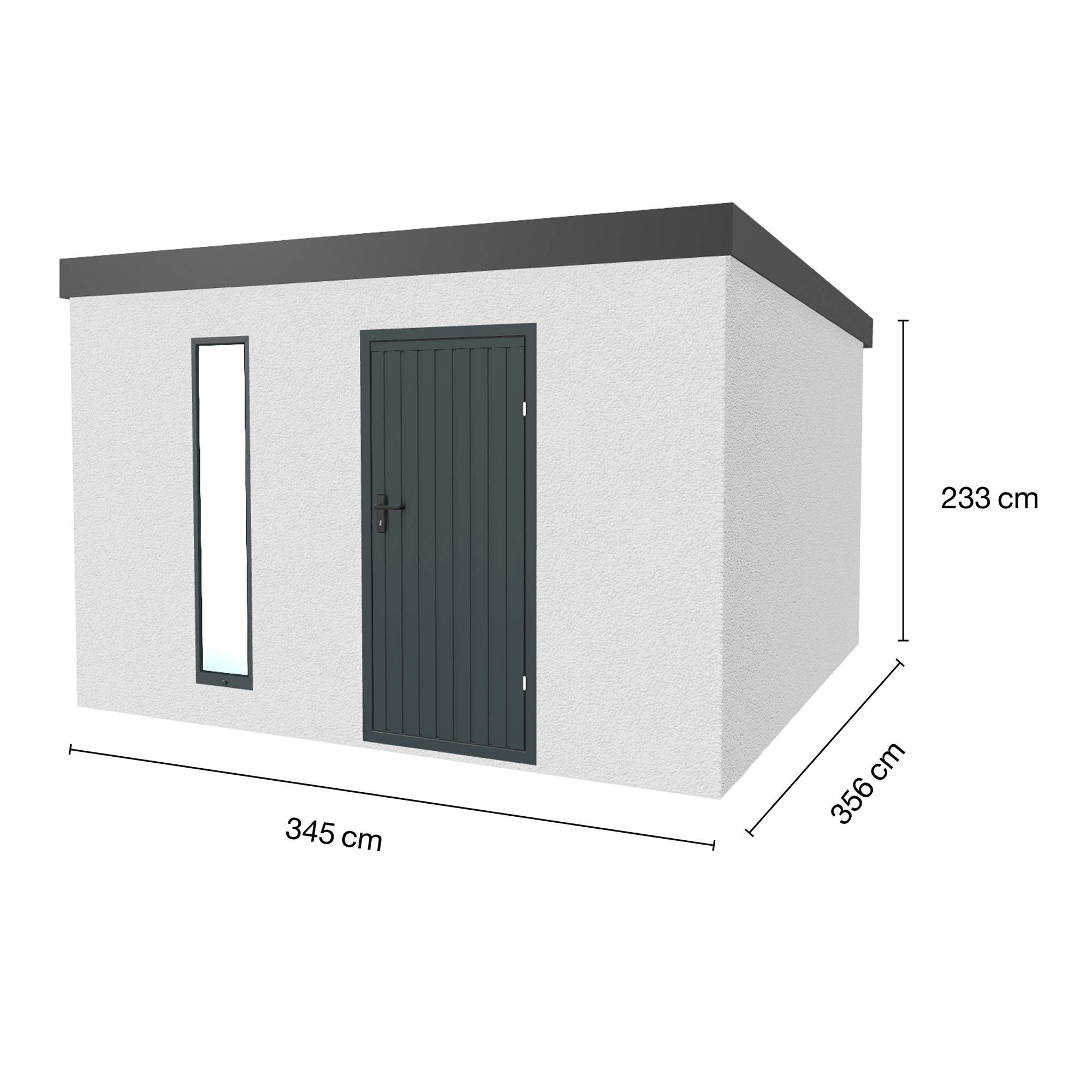 Abri de jardin en métal finition crépi 12m² 3,45x3,56m blanc