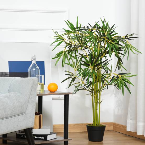 Bambou artificiel en pot, déco intérieur/extérieur, hauteur 120cm, vert - Image 3