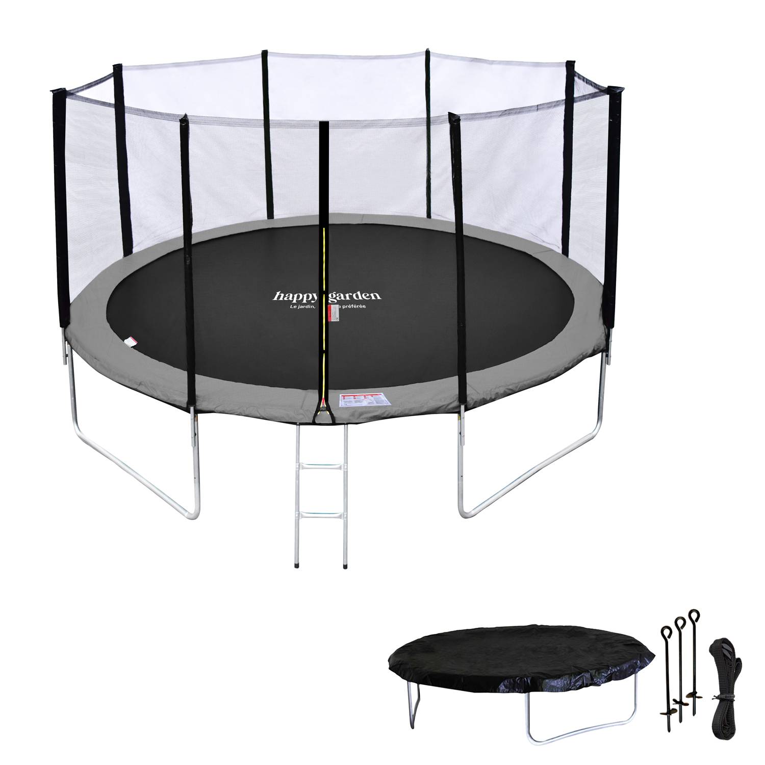 Happy Garden - Pack Premium Trampoline 370cm réversible rose / gris PERTH + filet, échelle, bâche et kit d'ancrage - HAPPY GARDEN - Imagen 2