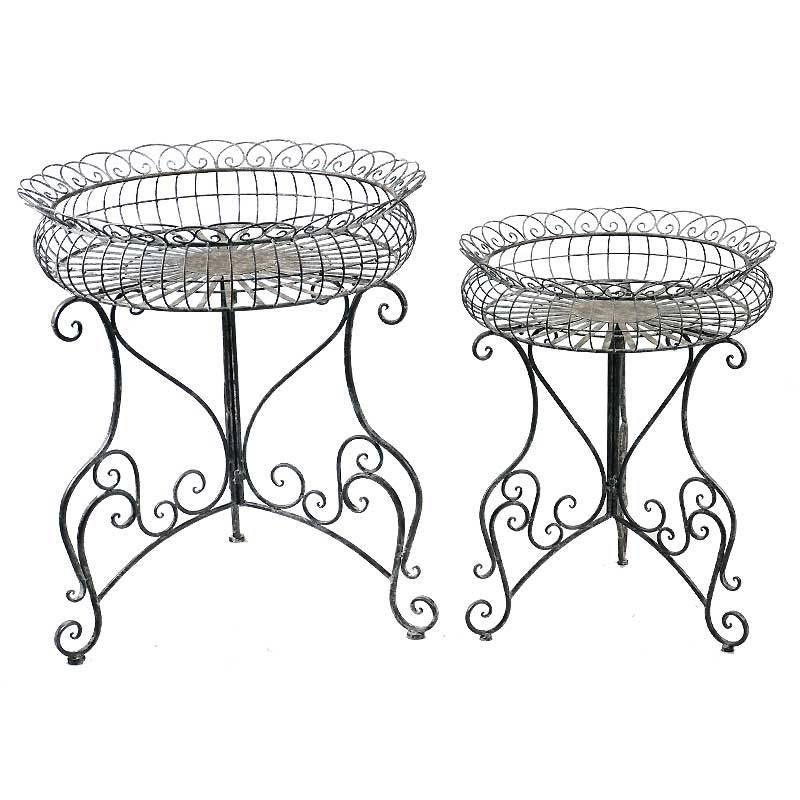 La Grande Prairie - Ensemble de 2 Supports Jardinières Rondes en Fer Gris 81x70x70cm - Image 2
