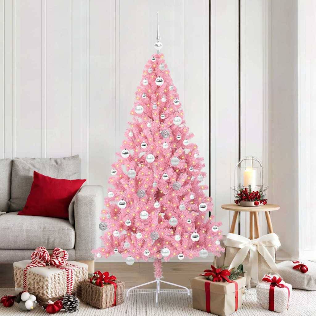Vidaxl - Sapin de Noël artificiel pré-éclairé Rose 180 cm PVC vidaXL 3397081 - Image 1