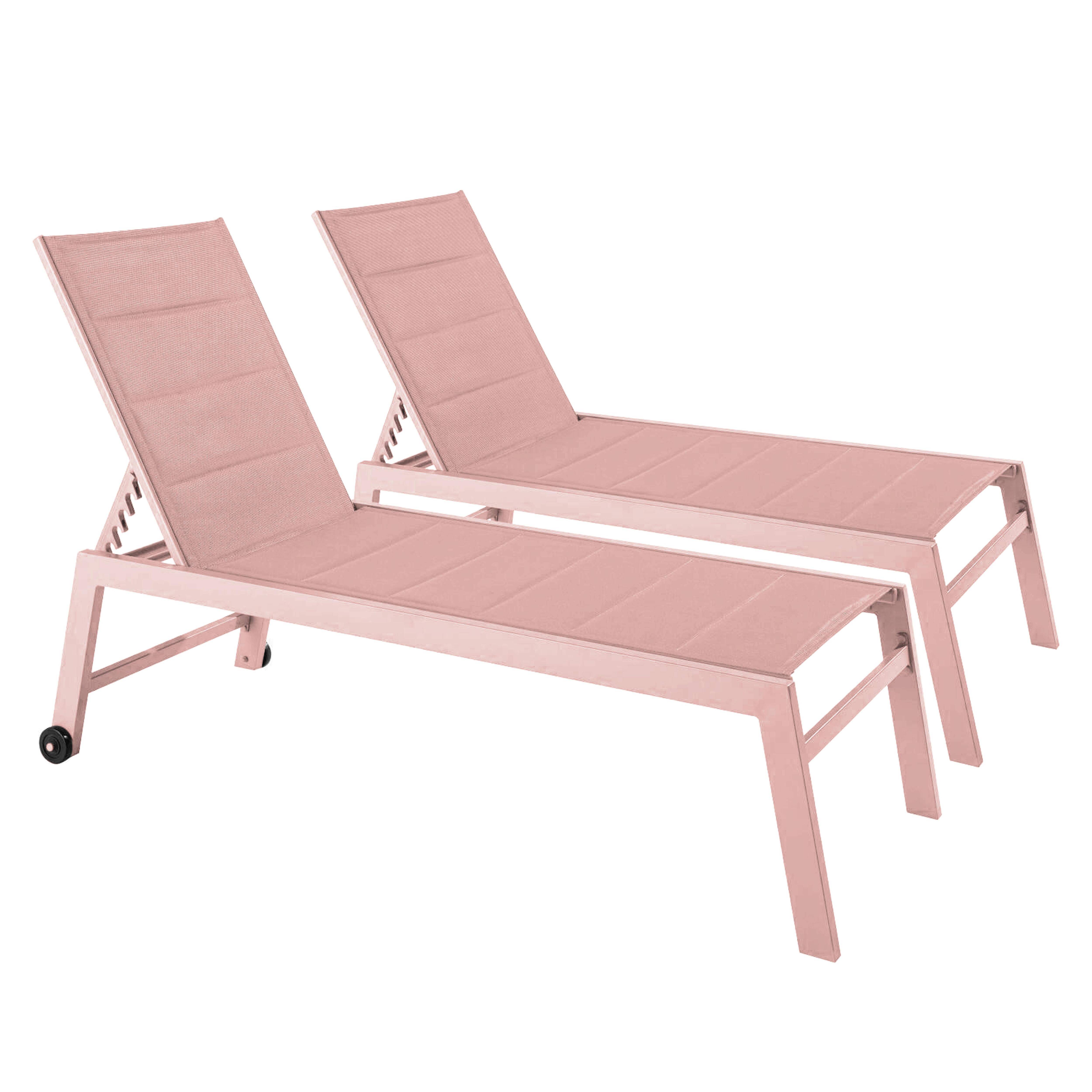 Oviala - Lot de 2 bains de soleil en aluminium et textilène rose poudré Nouméa - Oviala