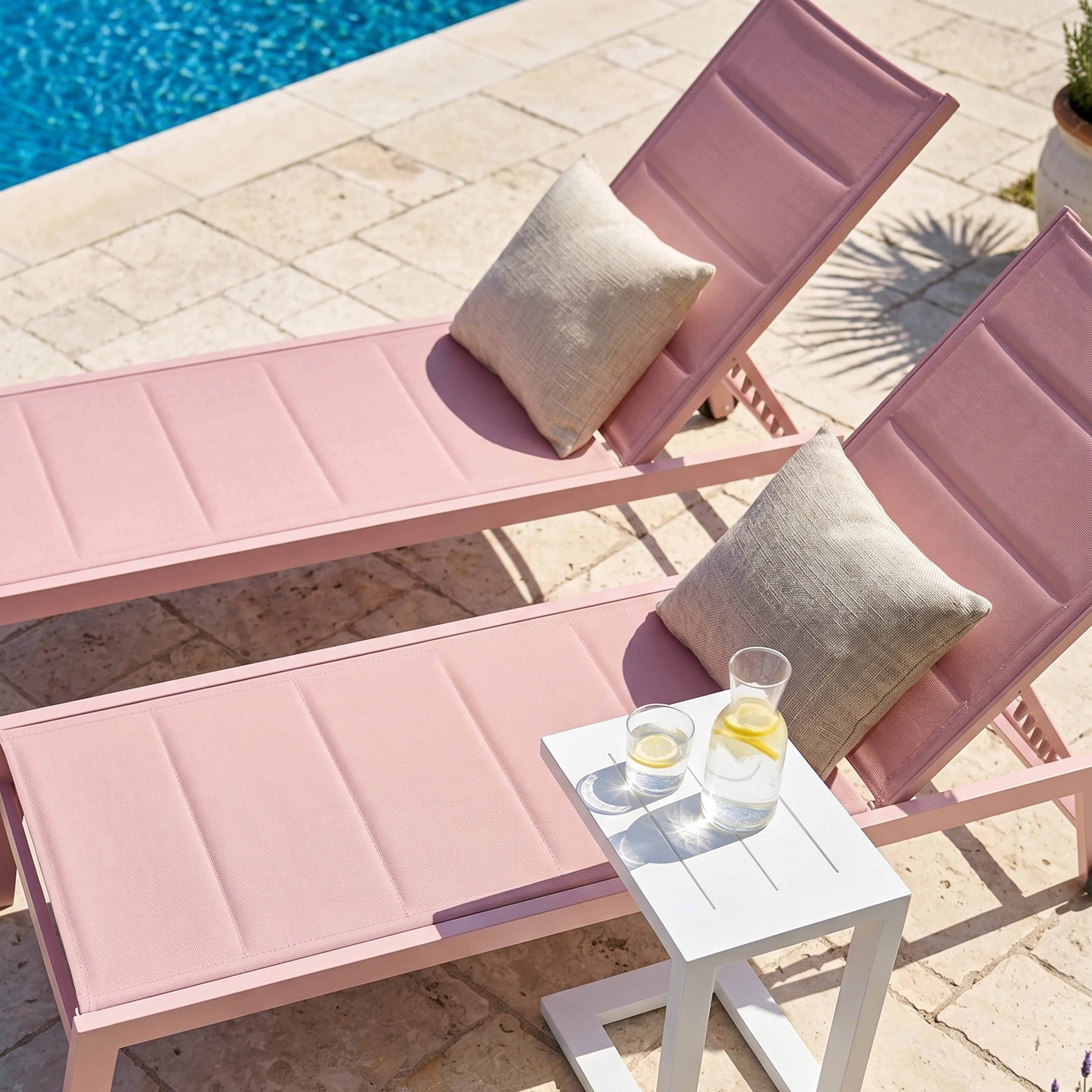 Oviala - Lot de 2 bains de soleil en aluminium et textilène rose poudré Nouméa - Oviala - Image 3