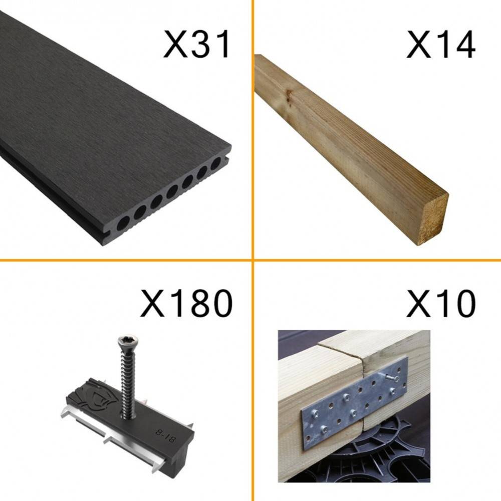Kit Terrasse ATLANTA 10m² Anthracite - 31 Lames de Terrasse (220 x 14.5 x 2.25 cm) - Garantie 15 ans - Fixation par Clips - Imagen 2