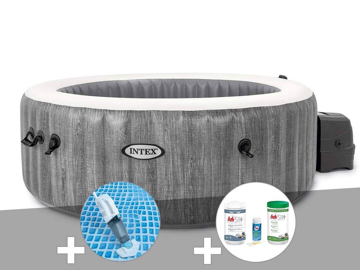 Kit spa gonflable Intex PureSpa Baltik rond Bulles 4 places + Aspirateur + Kit de traitement brome