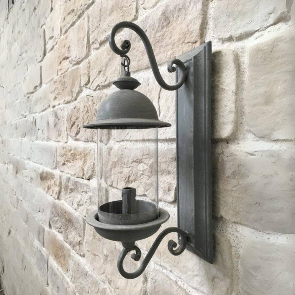 ~ Lanterne extérieure murale applique bougie ancienne métal gris 46cm Chemin de campagne - Imagen 2