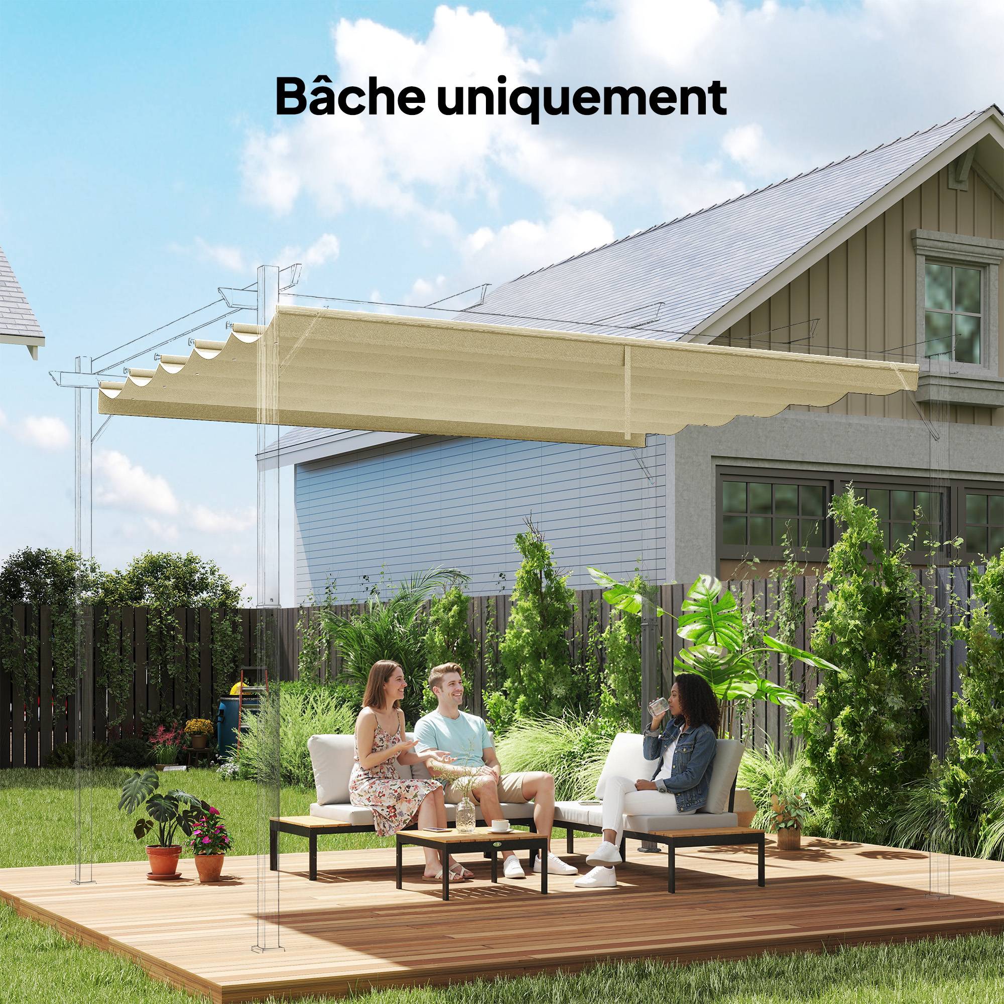 ComfortXL - Toile remplacement pergola polyester jardin ombrage respirant 350x260cm crème - ComfortXL Outdoor Living - Image 3