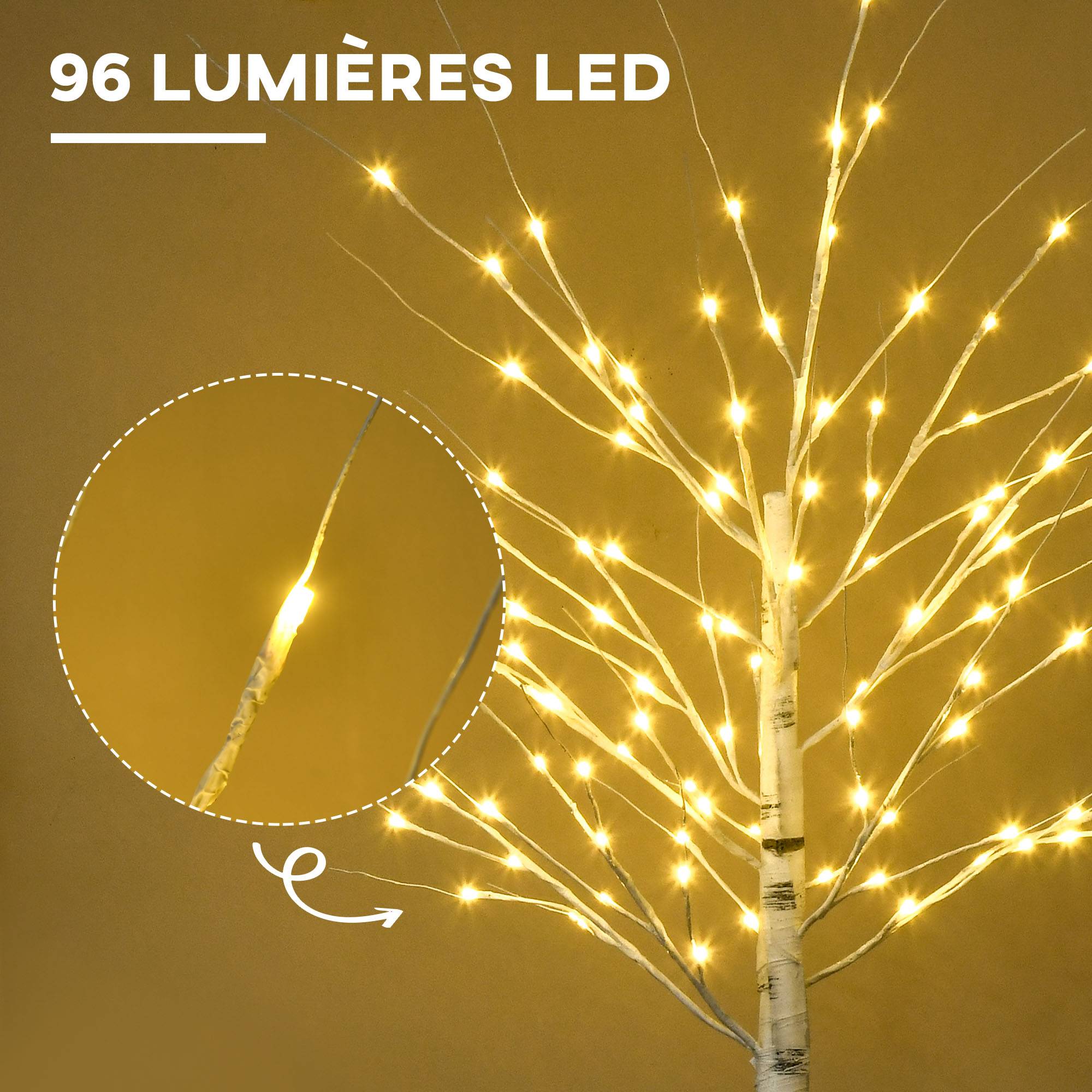 Arbre lumineux LED, blanc chaud, 96 LEDs, 180cm, intérieur, blanc - Image 6