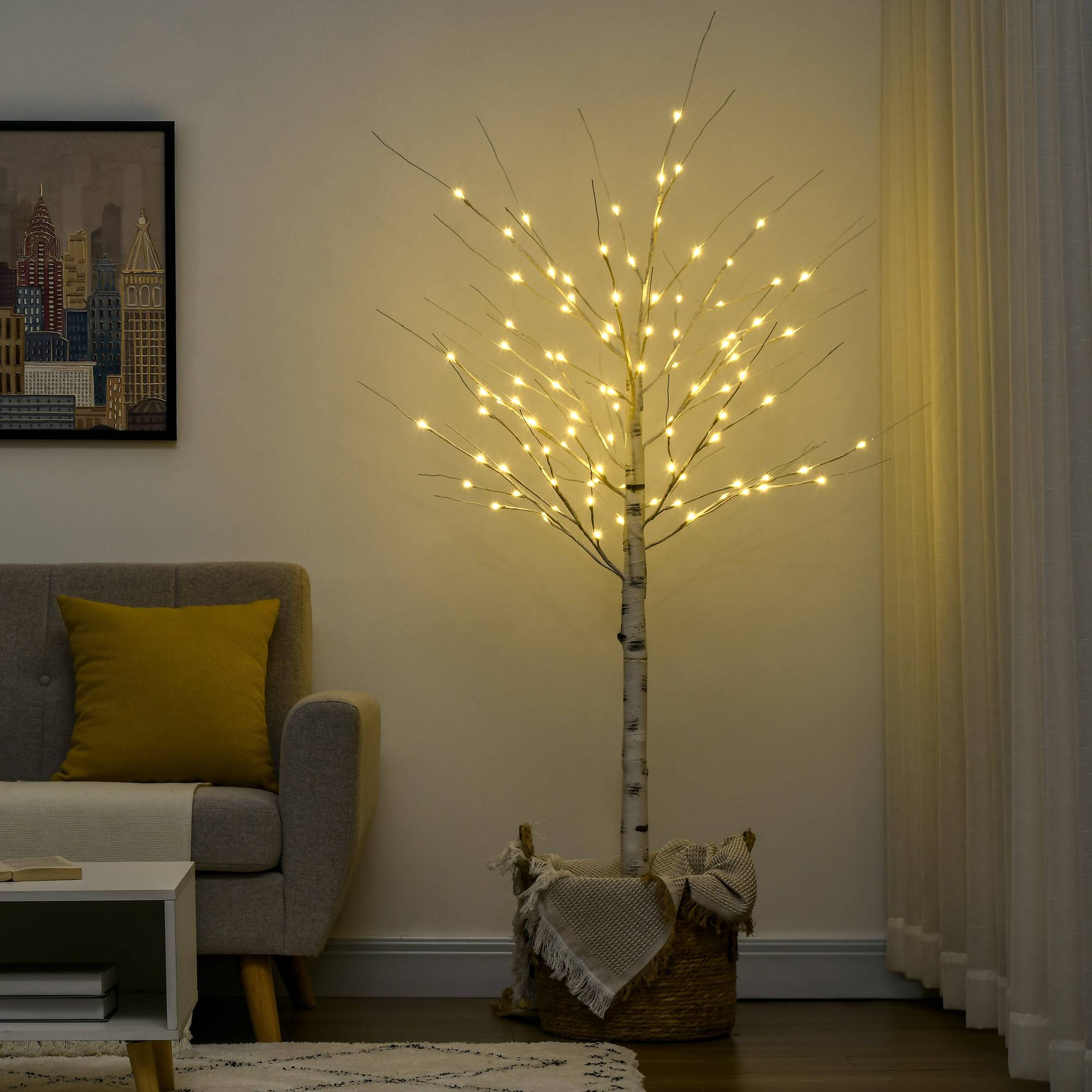 Arbre lumineux LED, blanc chaud, 96 LEDs, 180cm, intérieur, blanc - Image 4