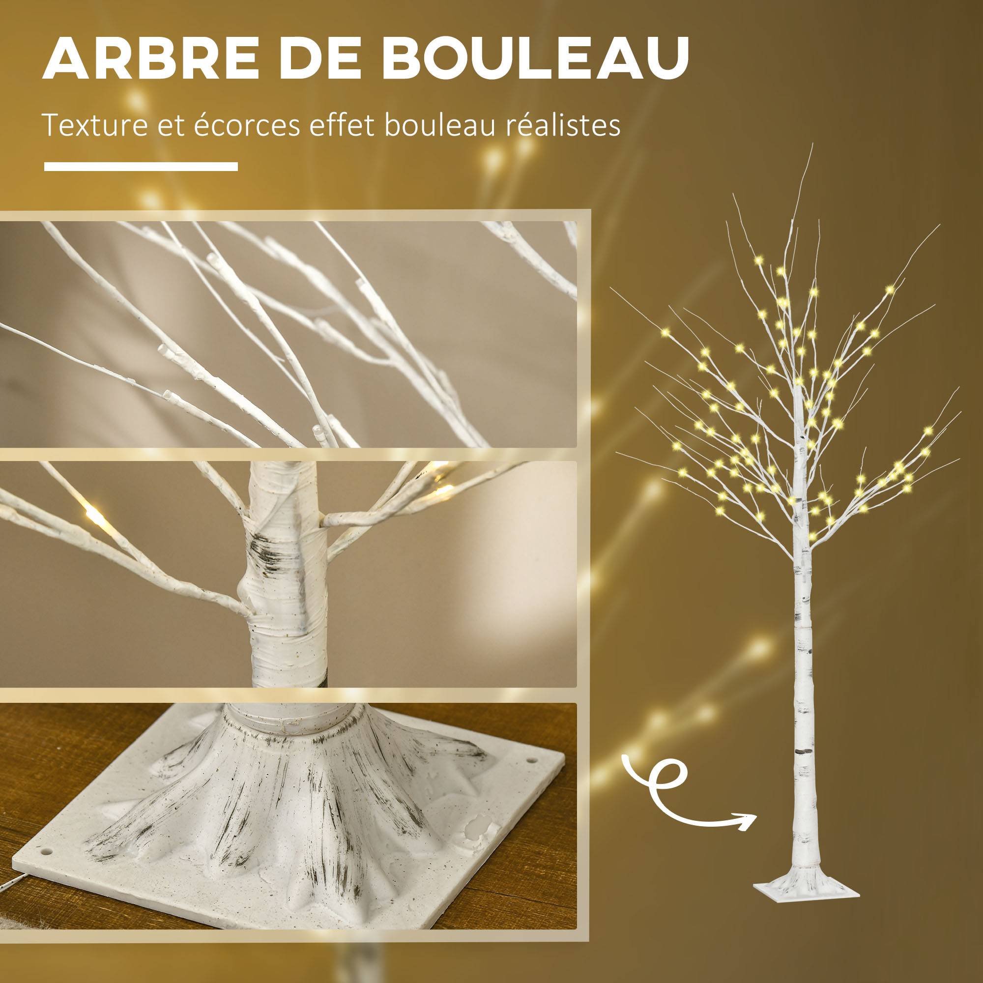 Arbre lumineux LED, blanc chaud, 96 LEDs, 180cm, intérieur, blanc - Image 7