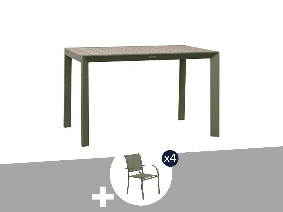Hesperide - Table de jardin rectangulaire alu Evasion 4 places effet bois Lin et laurier + 4 fauteuils Piazza - Hespéride