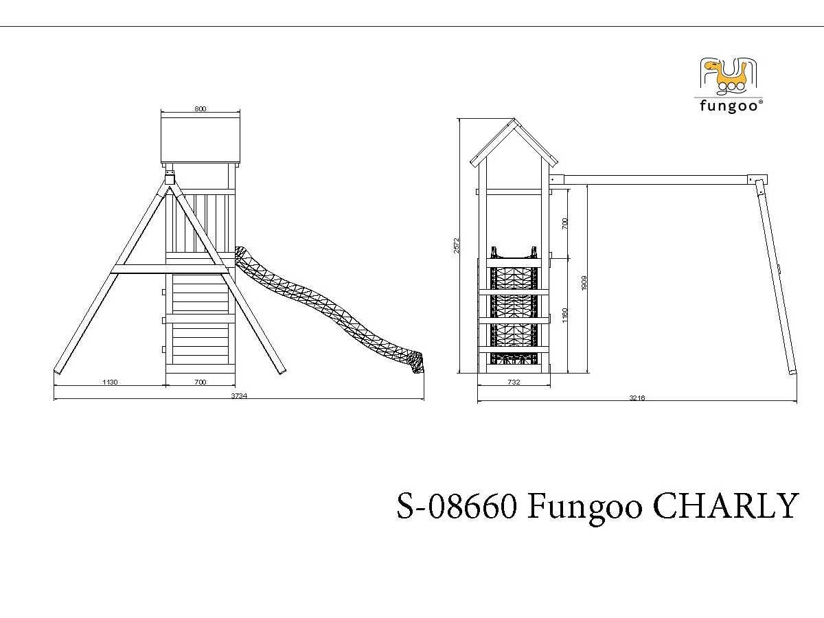 Fungoo - Structure de jeux en bois avec toboggan et balançoire double Charly - Image 7