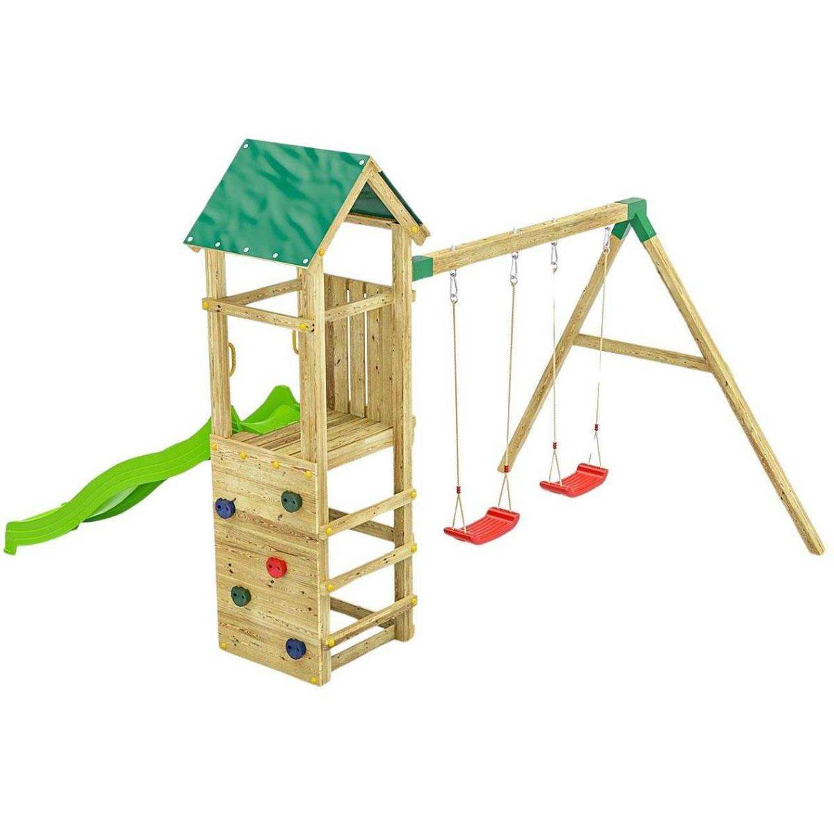 Fungoo - Structure de jeux en bois avec toboggan et balançoire double Charly - Image 1