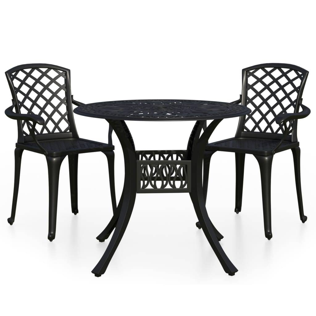 Helloshop26 - Ensemble de bistro jardin meuble extérieur terrasse 3 pièces aluminium coulé noir - Imagen 1