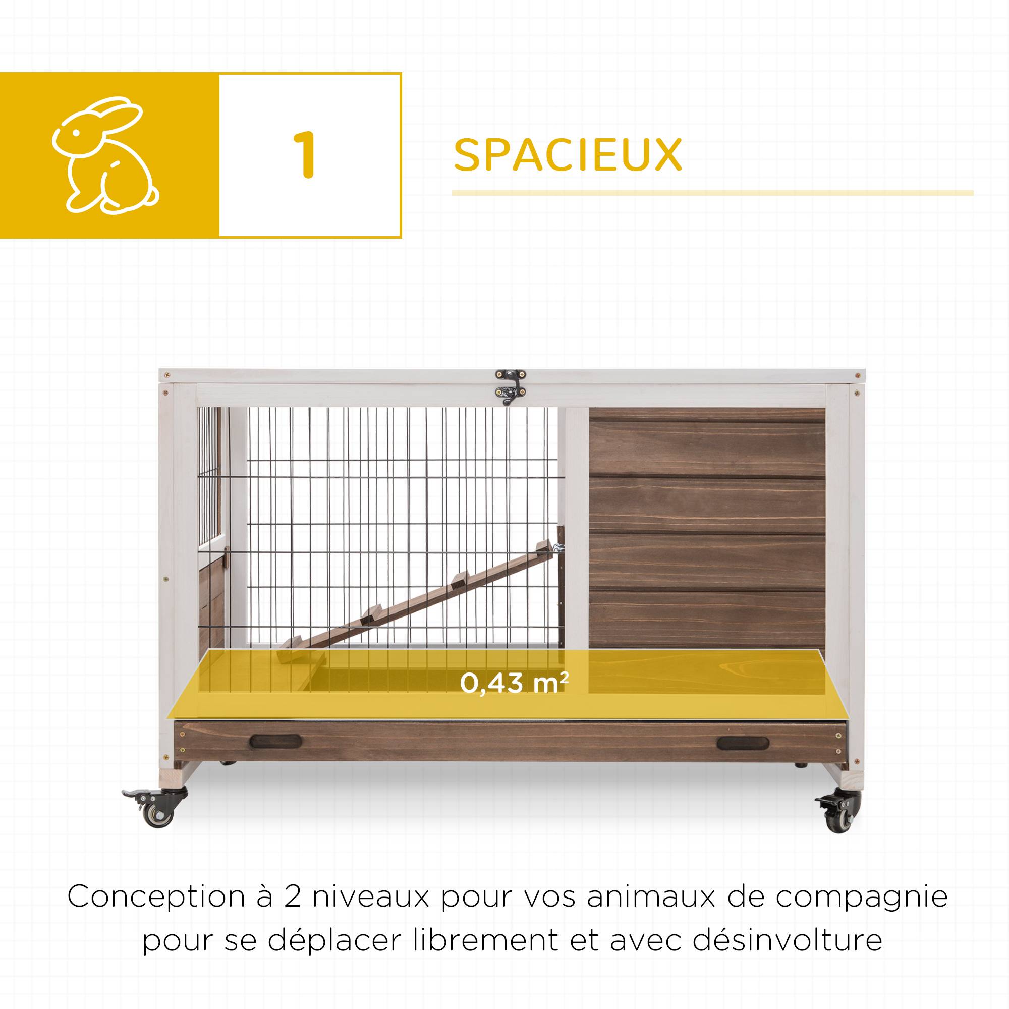 Cage lapin bois massif intérieur 2 étages sur roulettes 90x53x59cm marron - ComfortXL Outdoor Living - Image 6