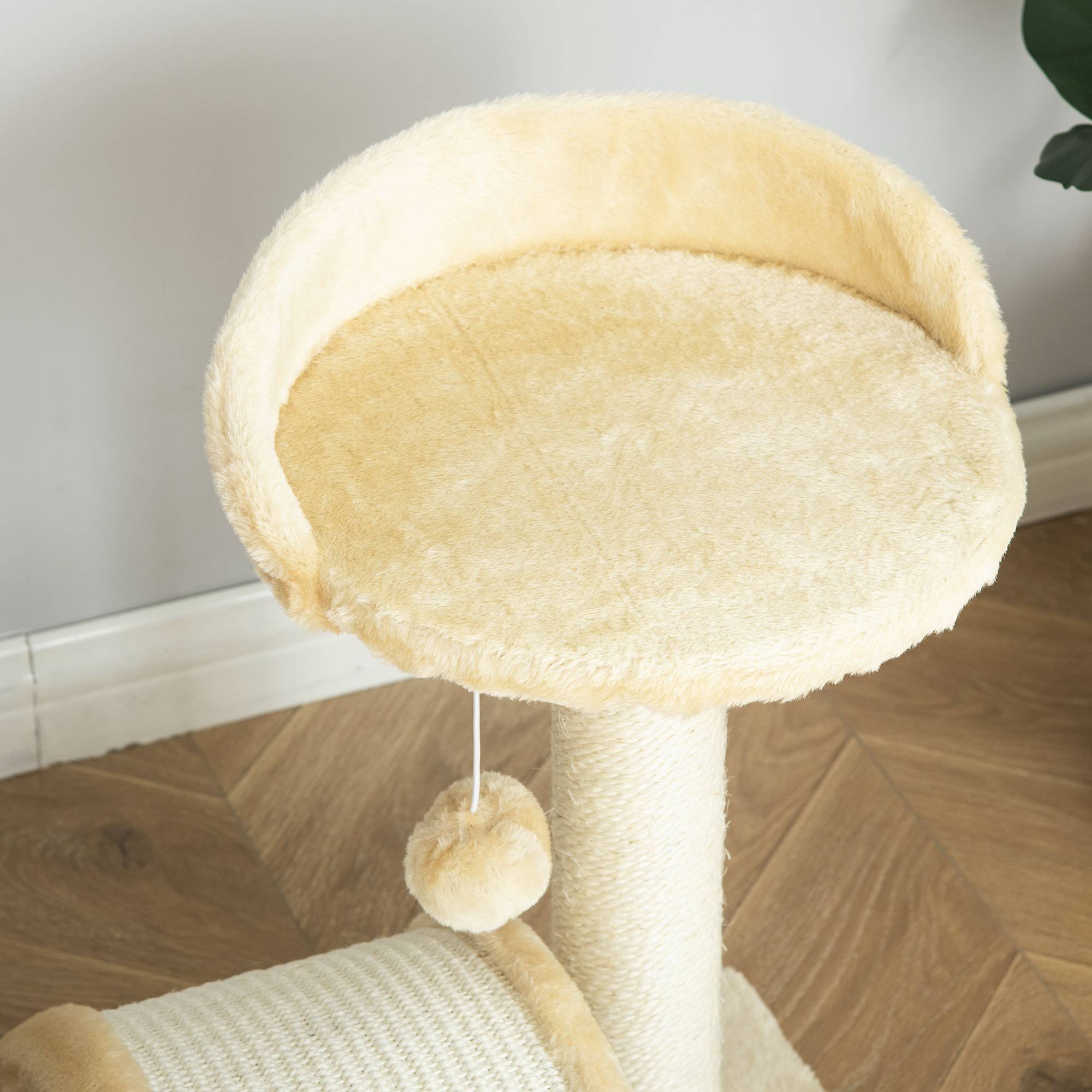 Pawhut - Arbre à chat griffoir grattoir design jeu boule suspendue + plateforme peluche sisal naturel beige - Imagen 9