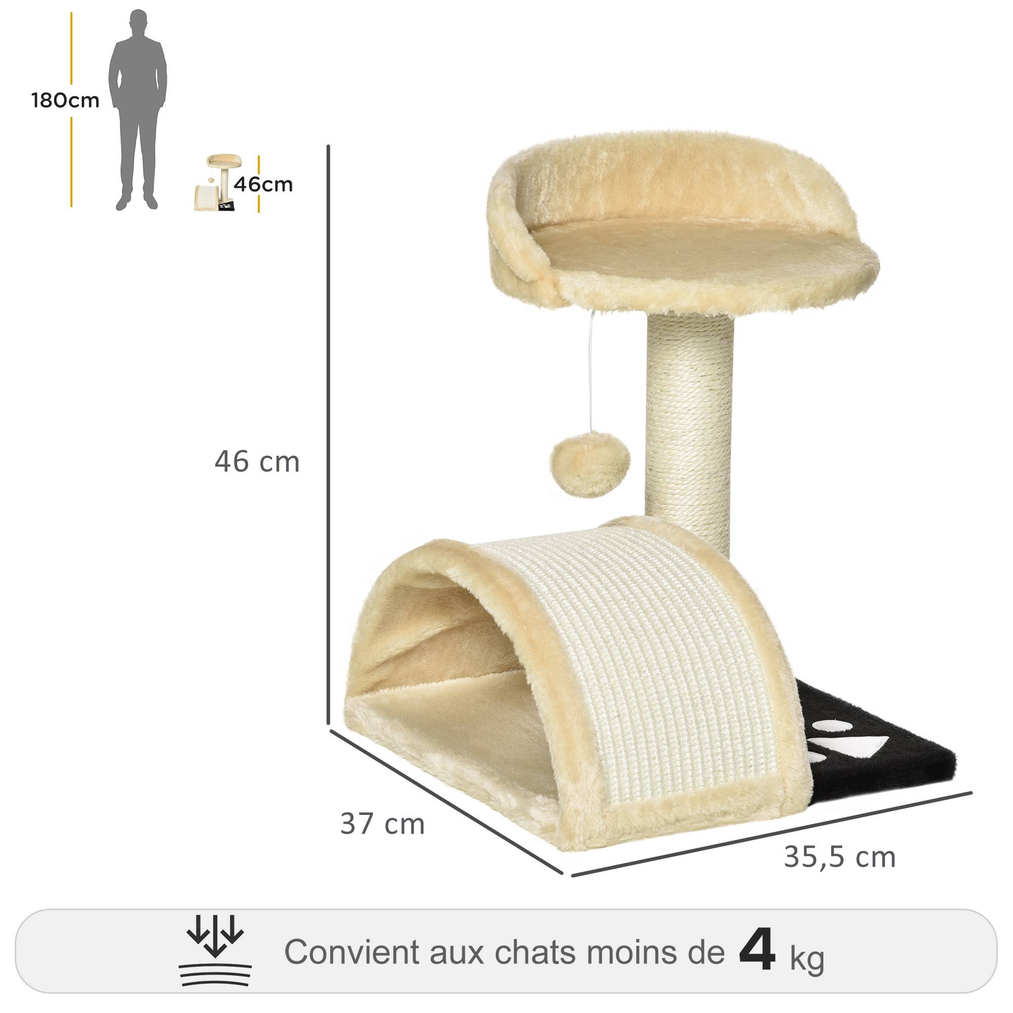 Pawhut - Arbre à chat griffoir grattoir design jeu boule suspendue + plateforme peluche sisal naturel beige - Imagen 3