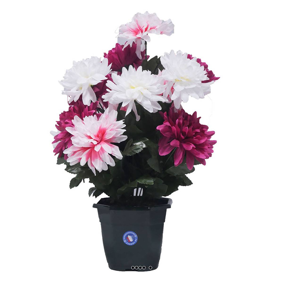 Artificielles - Pot fleurs artificielles pour le cimetière chrysanthèmes Rose fushia - couleur: Rose fushia 730 - Imagen 1