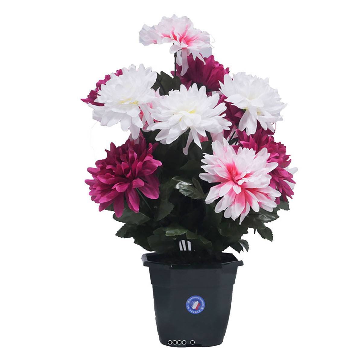 Artificielles - Pot fleurs artificielles pour le cimetière chrysanthèmes Rose fushia - couleur: Rose fushia 730 - Imagen 2