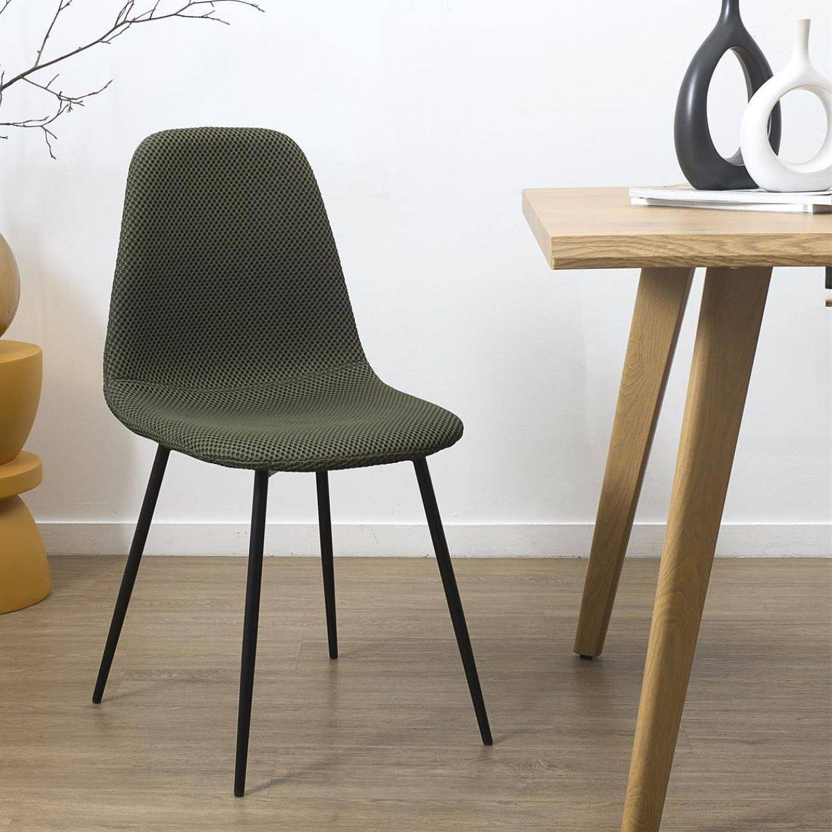 Lot de 6 chaises en tissu texturé maille 3D kaki - ELECTRON - Image 8