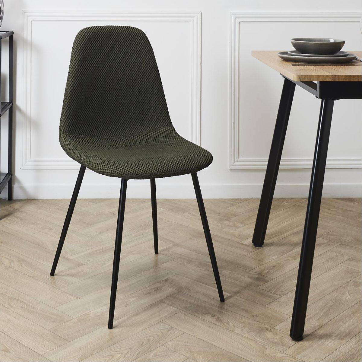 Lot de 6 chaises en tissu texturé maille 3D kaki - ELECTRON - Image 2
