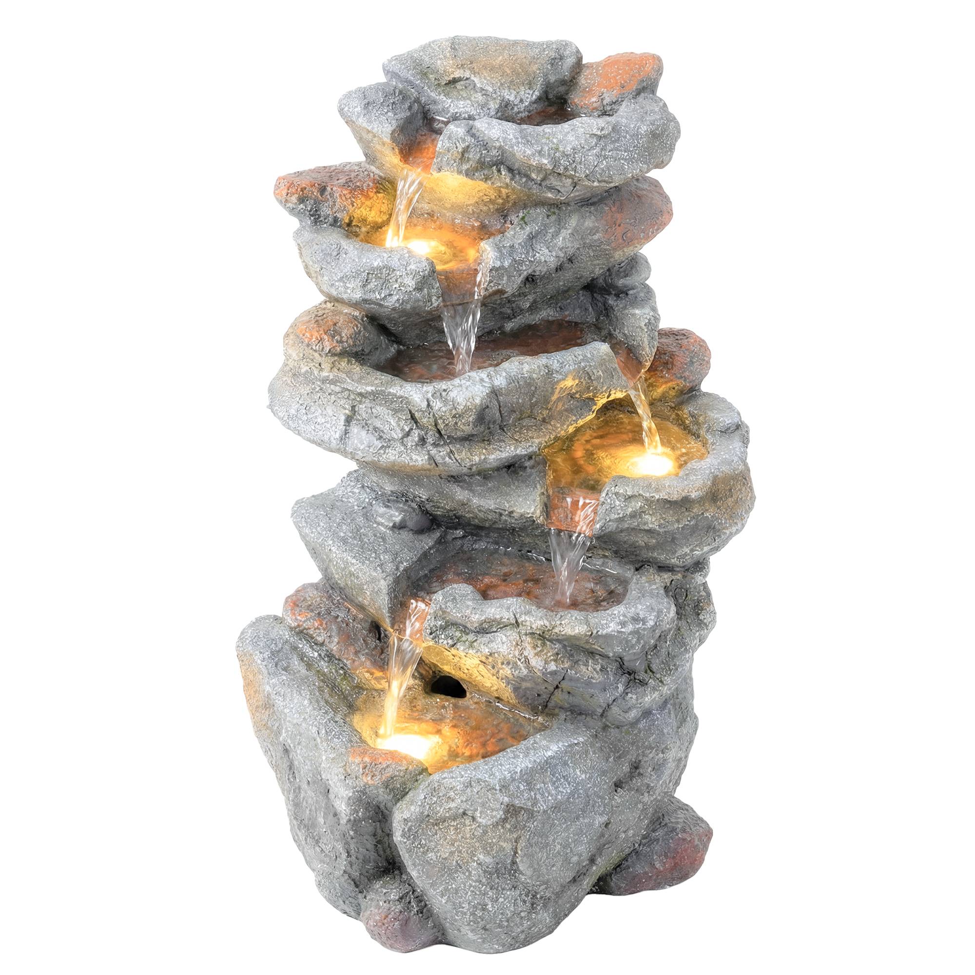 Fontaine de Jardin Cascade 6 Niveaux Décoration de Jardin Zen Résine Pierre Naturelle 33 x 27 x 53 cm Gris - Image 1