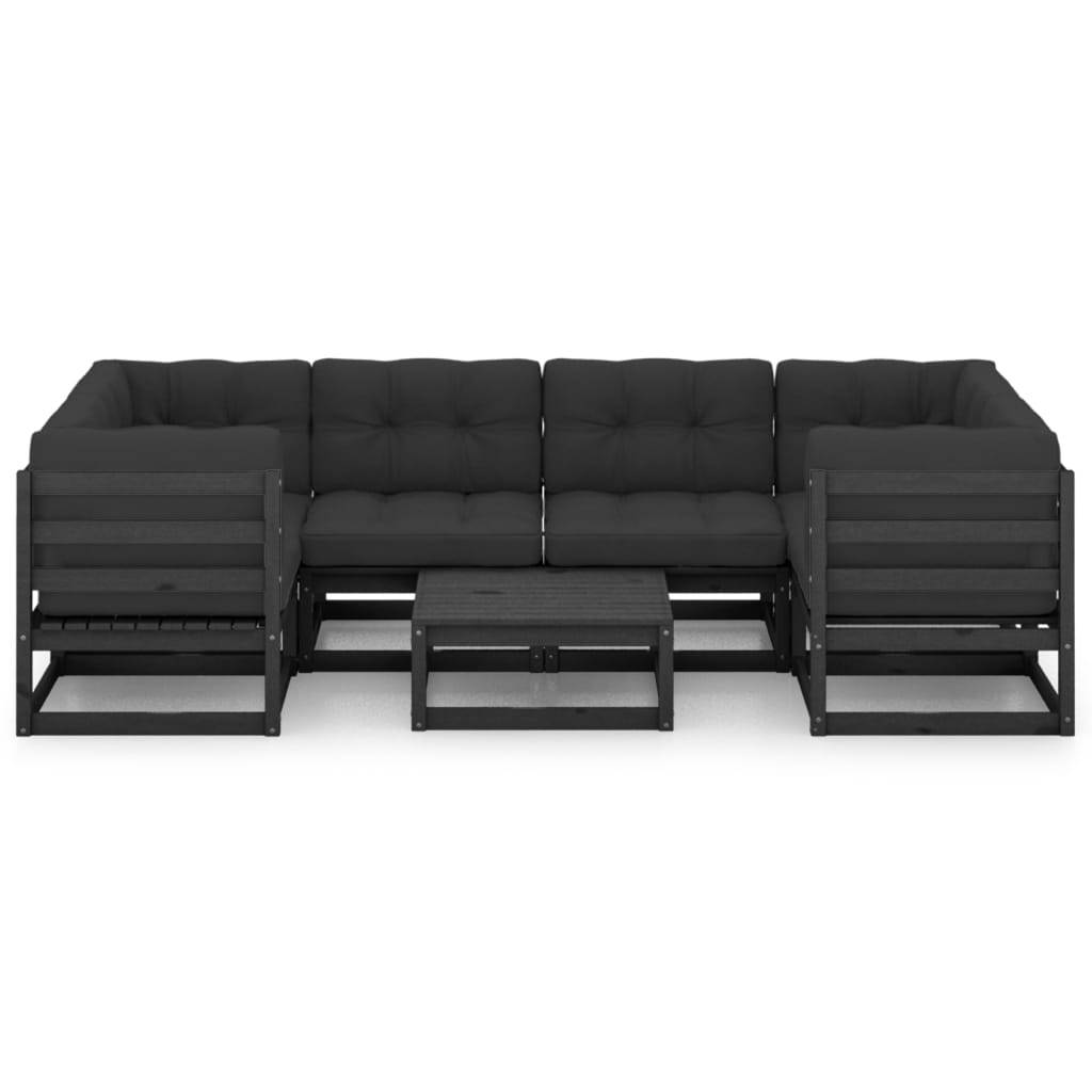 Helloshop26 - Salon de jardin meuble d'extérieur ensemble de mobilier 7 pièces avec coussins noir bois de pin massif - Imagen 5
