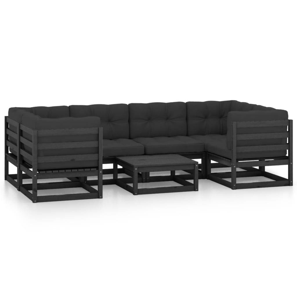 Helloshop26 - Salon de jardin meuble d'extérieur ensemble de mobilier 7 pièces avec coussins noir bois de pin massif - Imagen 1