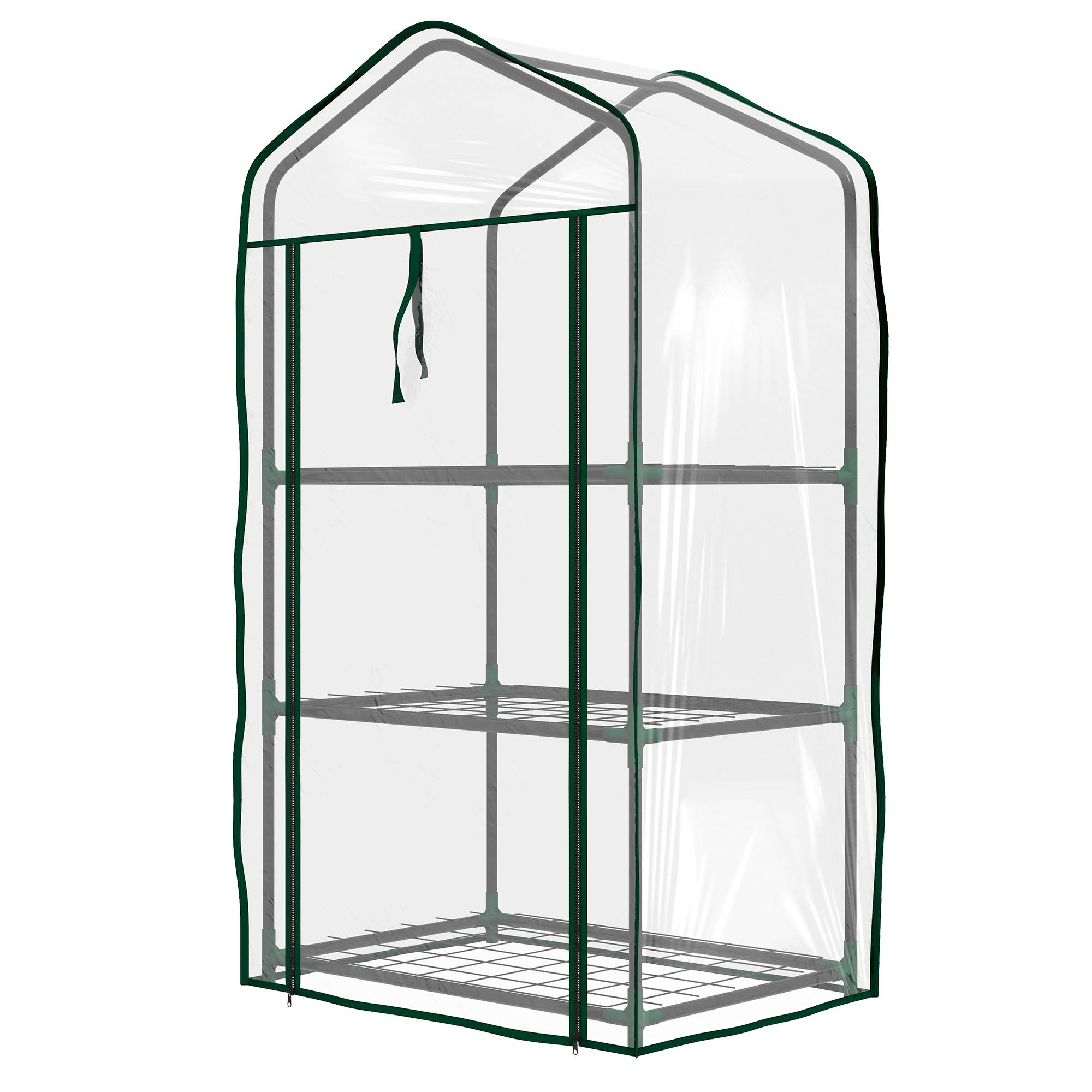 Sans Marque - Mini serre de jardin avec bâche en PE, 3 étagères et porte enroulable, 59 x 39 x 127 cm, transparente - Image 2