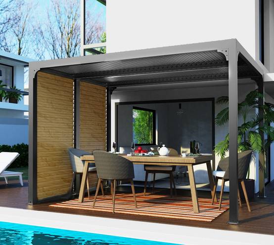 Habrita - Pergola bioclimatique ALUMINIUM 7,20 m² - gris anthracite - ventelles latérales Habrita - Image 3