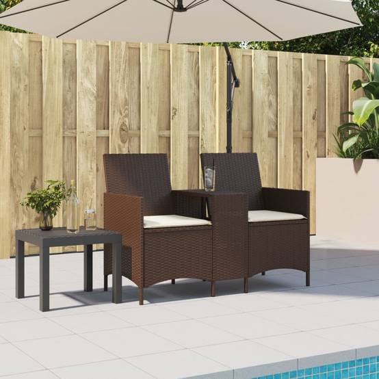Canapé de jardin | Canapé D'extérieur | Sofa De Jardin 2 places avec table et coussins résine tressée Maison Chic - Image 3