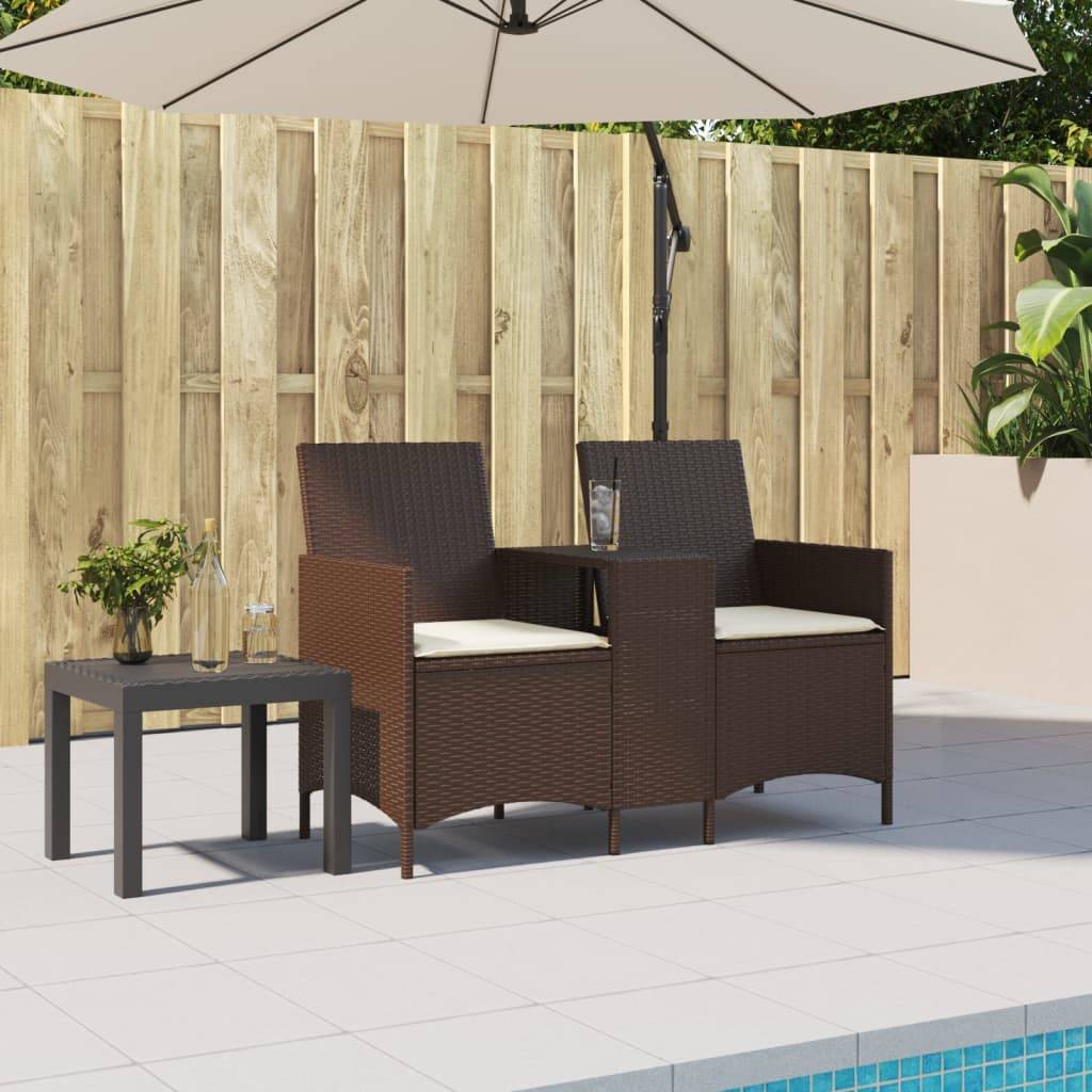 Canapé de jardin | Canapé D'extérieur | Sofa De Jardin 2 places avec table et coussins résine tressée Maison Chic - Image 3