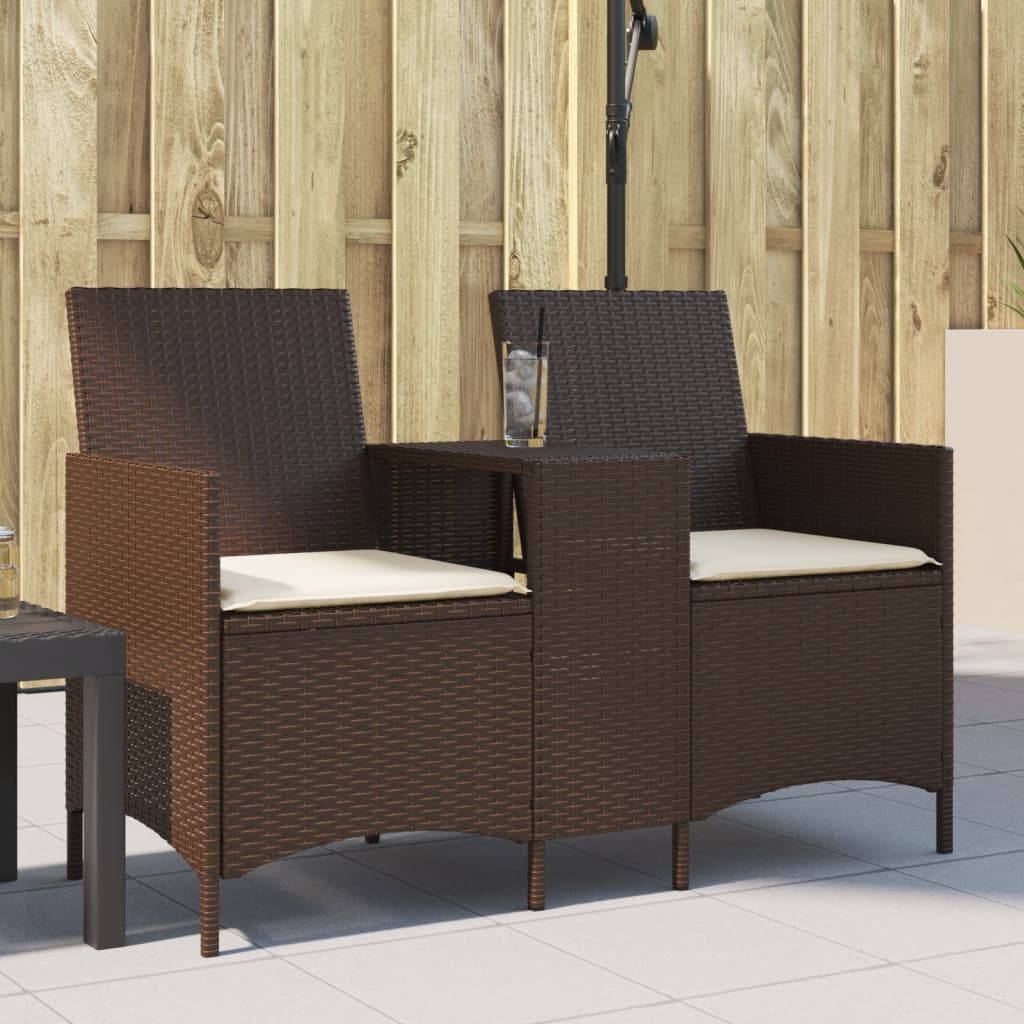Canapé de jardin | Canapé D'extérieur | Sofa De Jardin 2 places avec table et coussins résine tressée Maison Chic - Image 2