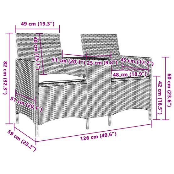 Canapé de jardin | Canapé D'extérieur | Sofa De Jardin 2 places avec table et coussins résine tressée Maison Chic - Image 8