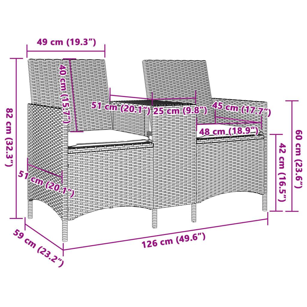 Canapé de jardin | Canapé D'extérieur | Sofa De Jardin 2 places avec table et coussins résine tressée Maison Chic - Image 8