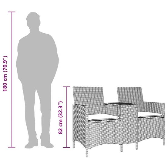 Canapé de jardin | Canapé D'extérieur | Sofa De Jardin 2 places avec table et coussins résine tressée Maison Chic - Image 9