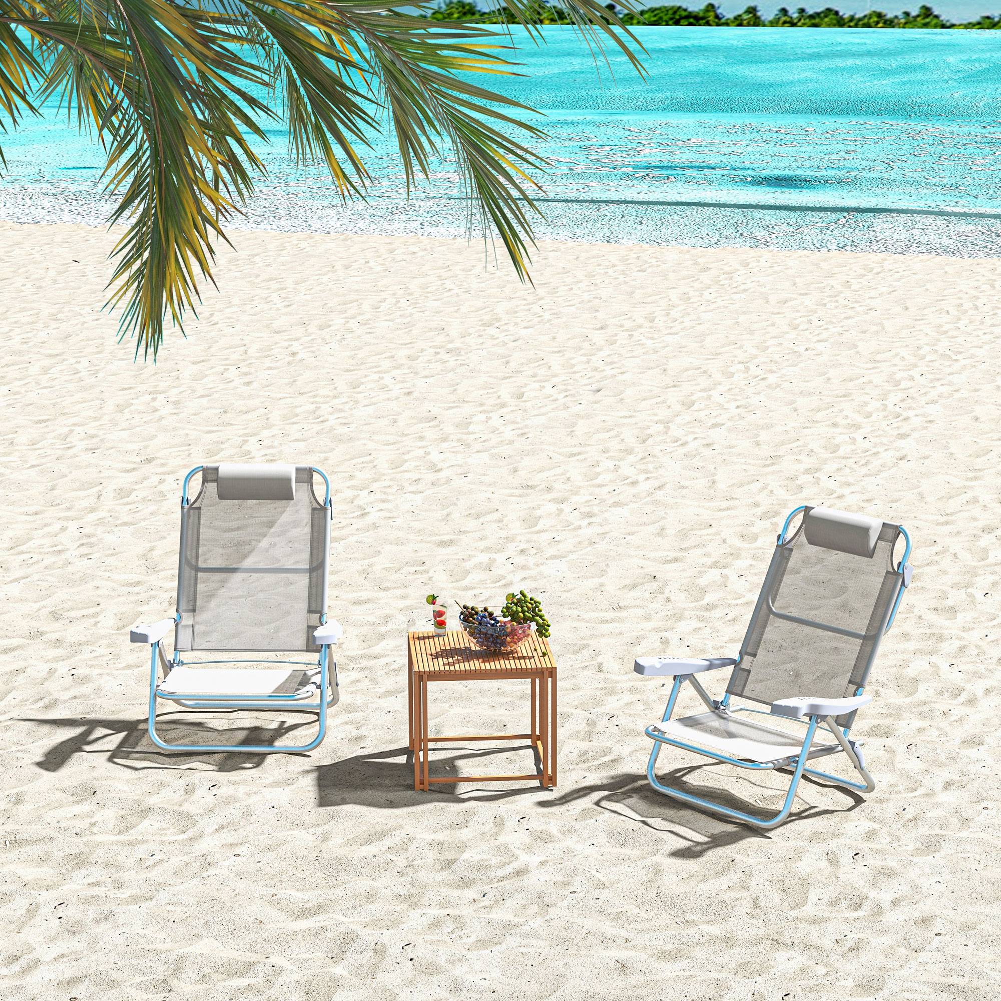 Lot de 2 chaises de camping pliantes et inclinables à 6 positions, en aluminium et mousse, 62 x 65 x 80 cm, gris clair - Image 4