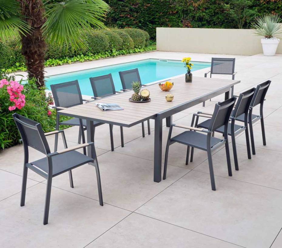 Ensemble table et chaises de jardin 8 places effet bois OLERON - Image 2