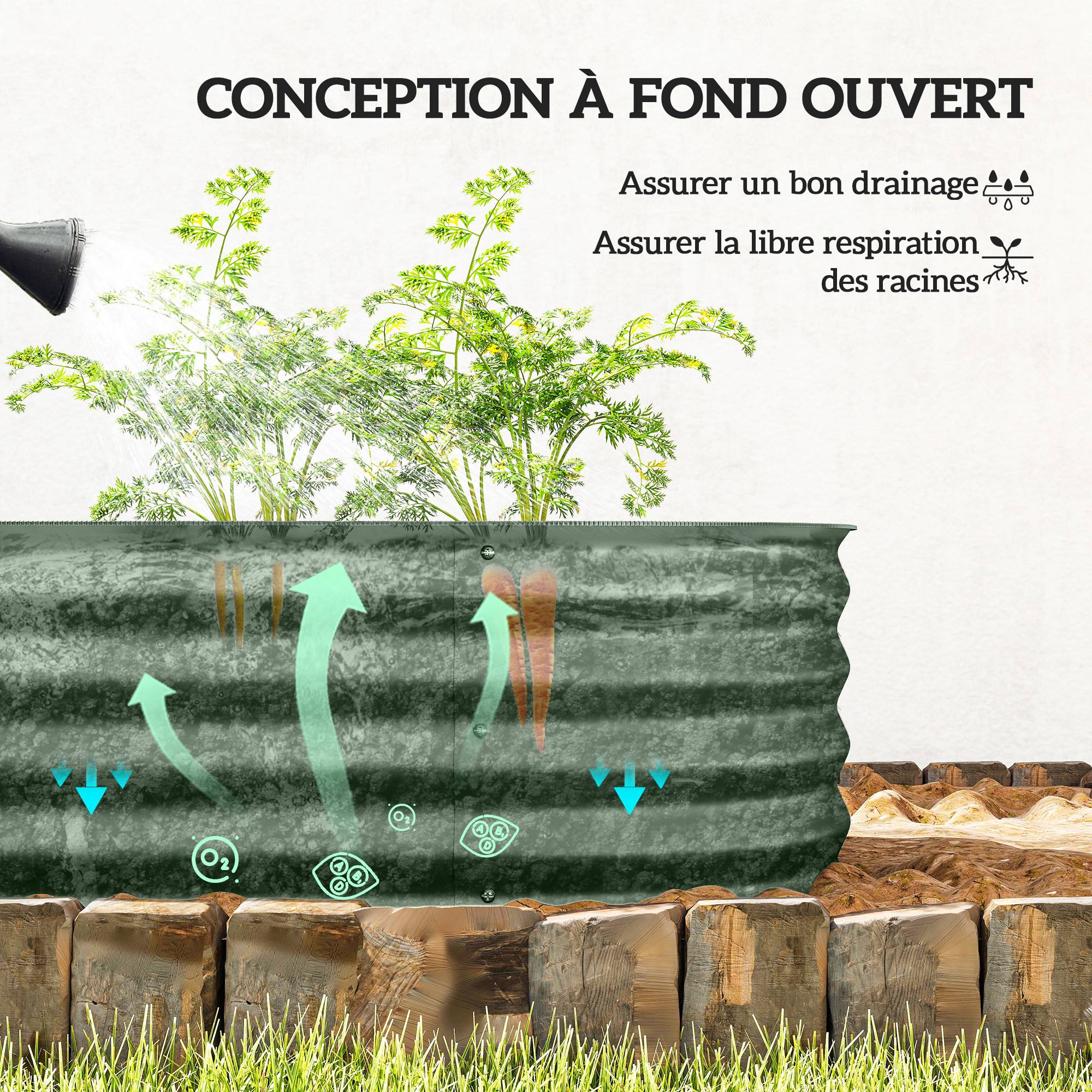 PANGIVO - Carré potager acier vert 150 x 62 x 30 cm - PANGIVO - Image 7