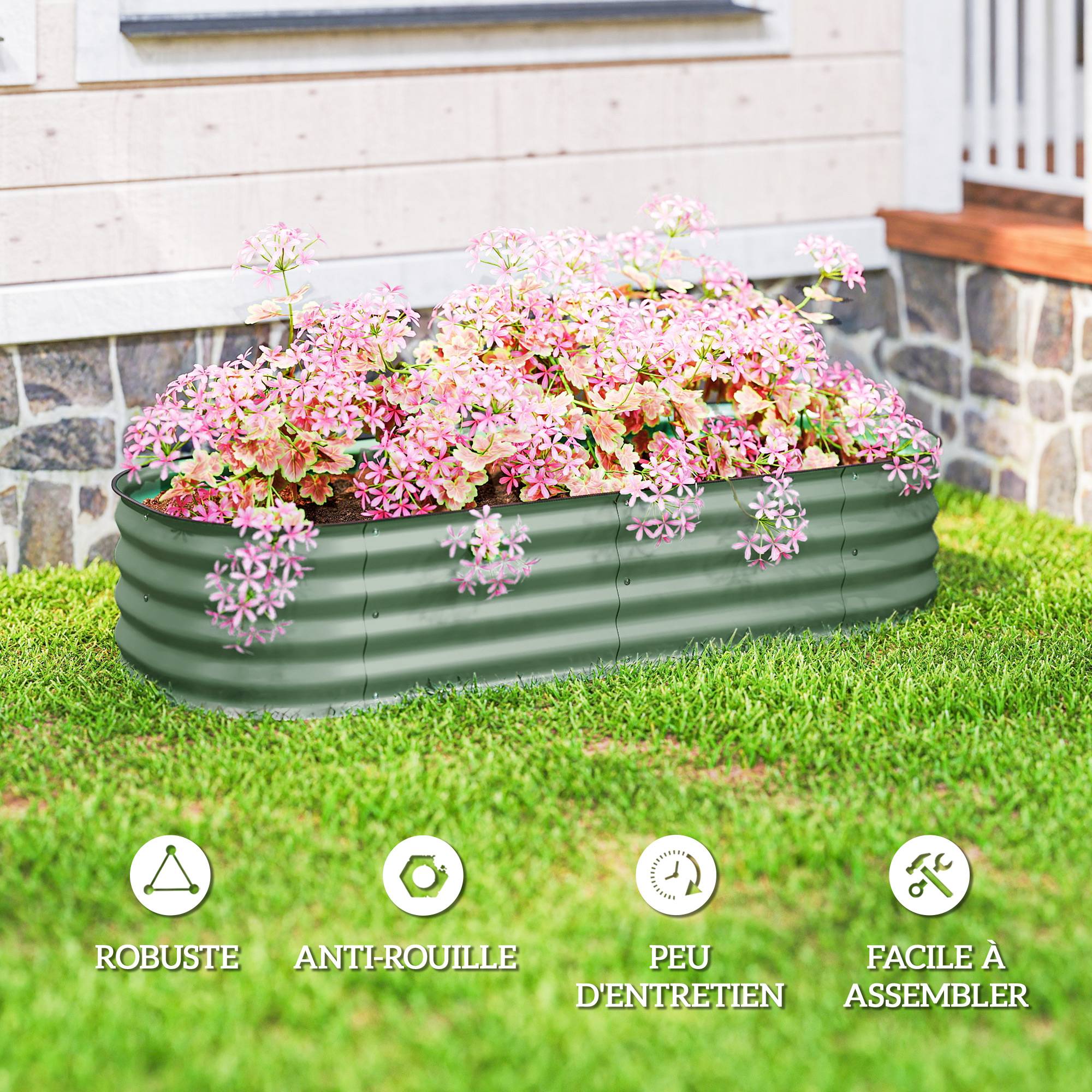 PANGIVO - Carré potager acier vert 150 x 62 x 30 cm - PANGIVO - Image 9