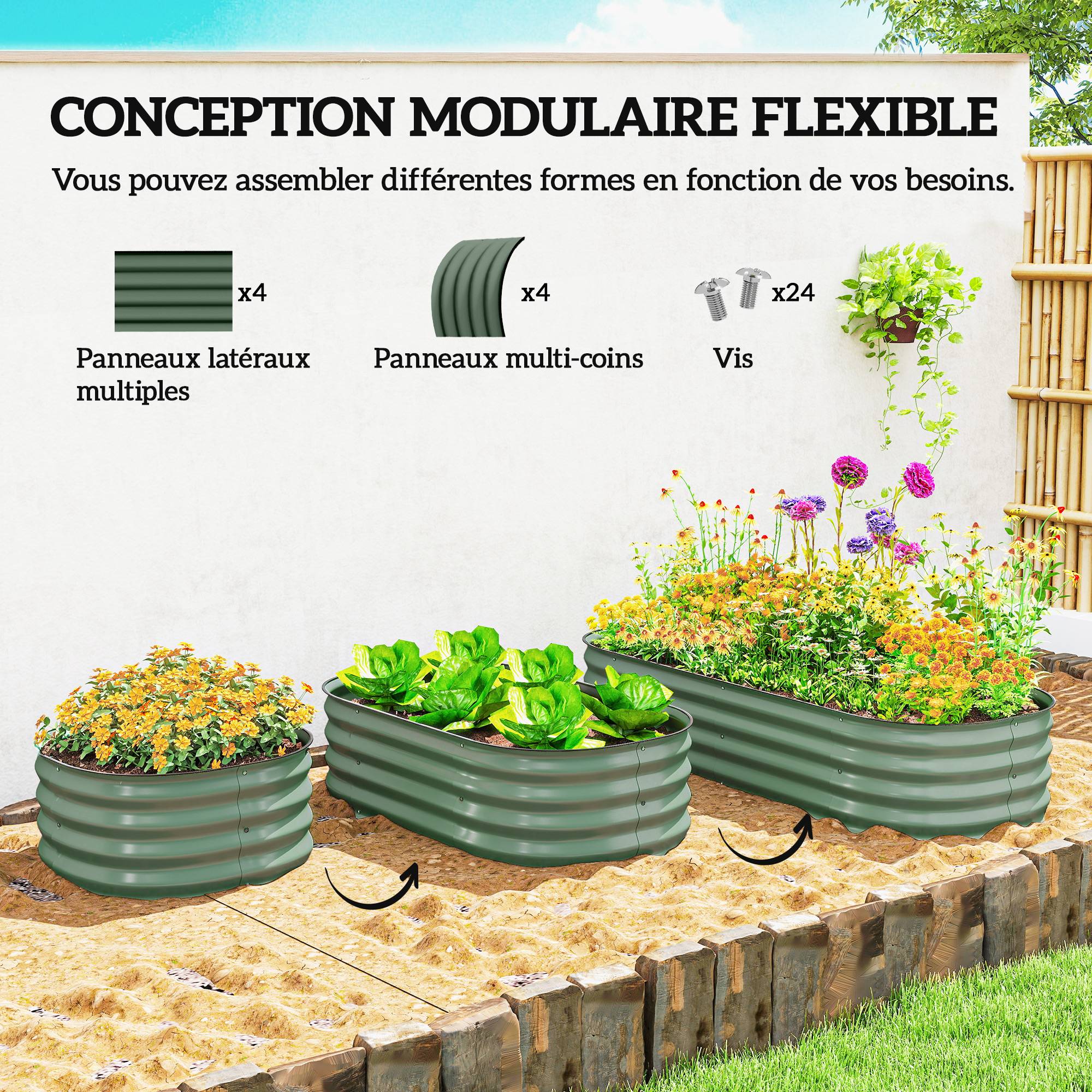PANGIVO - Carré potager acier vert 150 x 62 x 30 cm - PANGIVO - Image 6