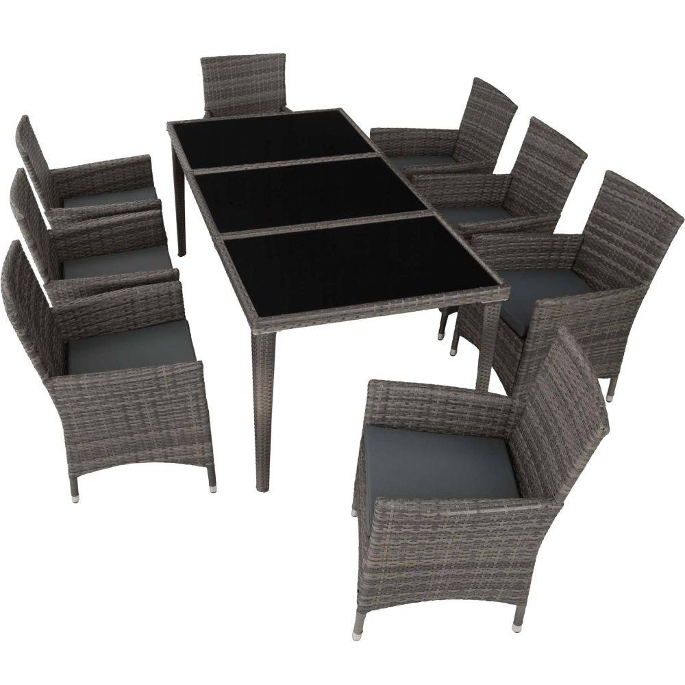 Helloshop26 - Salon de jardin rotin résine tressé synthétique 8 places avec 2 sets de housses + housse de protection gris - Imagen 3