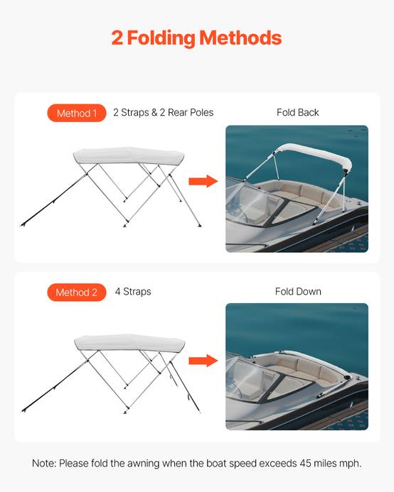 VEVOR Bimini bateau taud de soleil à 3 arceaux 216-228 cm en alu polyester gris - Image 4