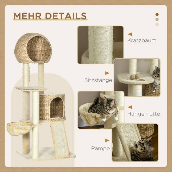 Arbre à chat bois et tissu beige 60 x 60 x 150 cm - PANGIVO - Image 7
