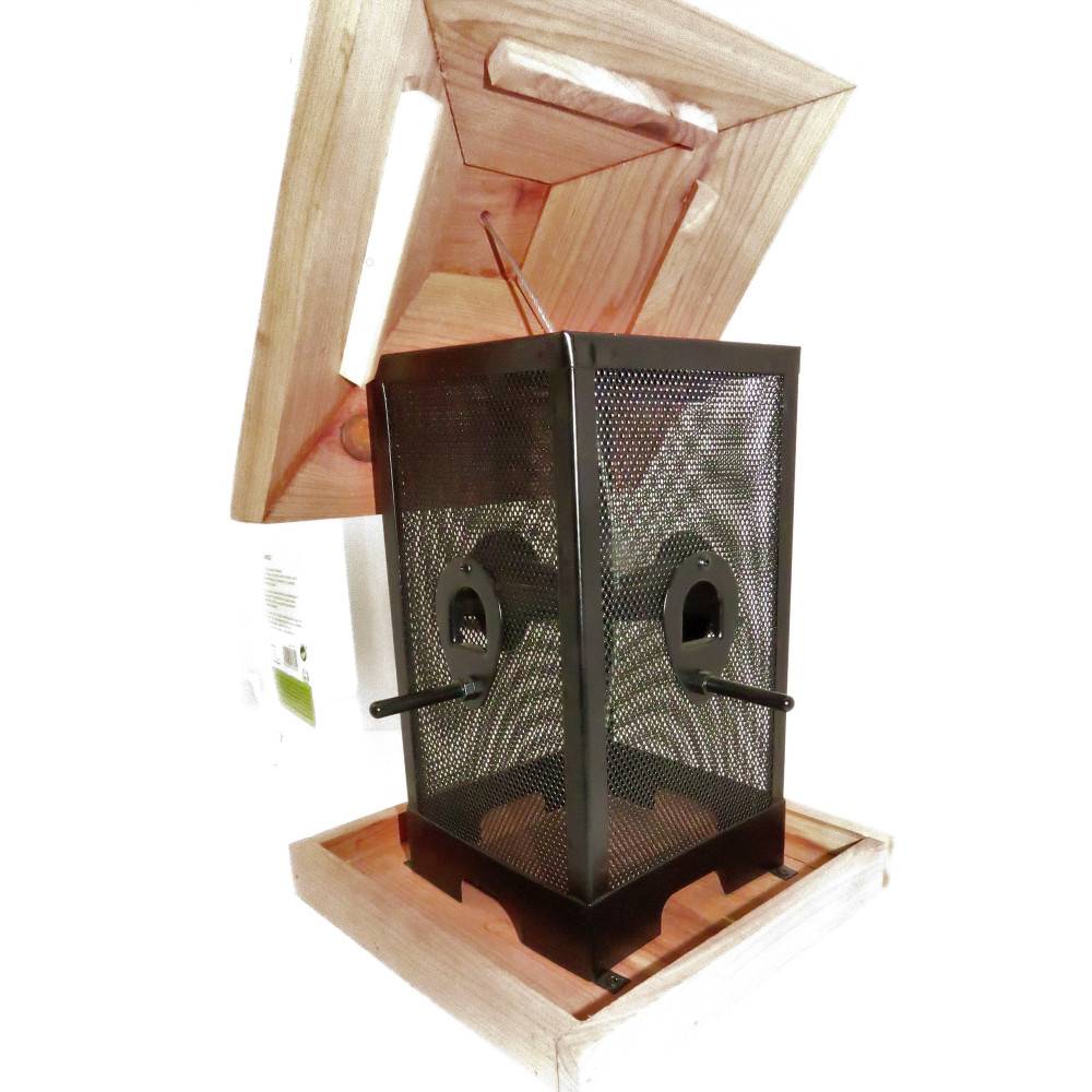 Mangeoire silo à noix, bois métal grille 22 x 22 x 32 cm pour oiseaux. - Imagen 2