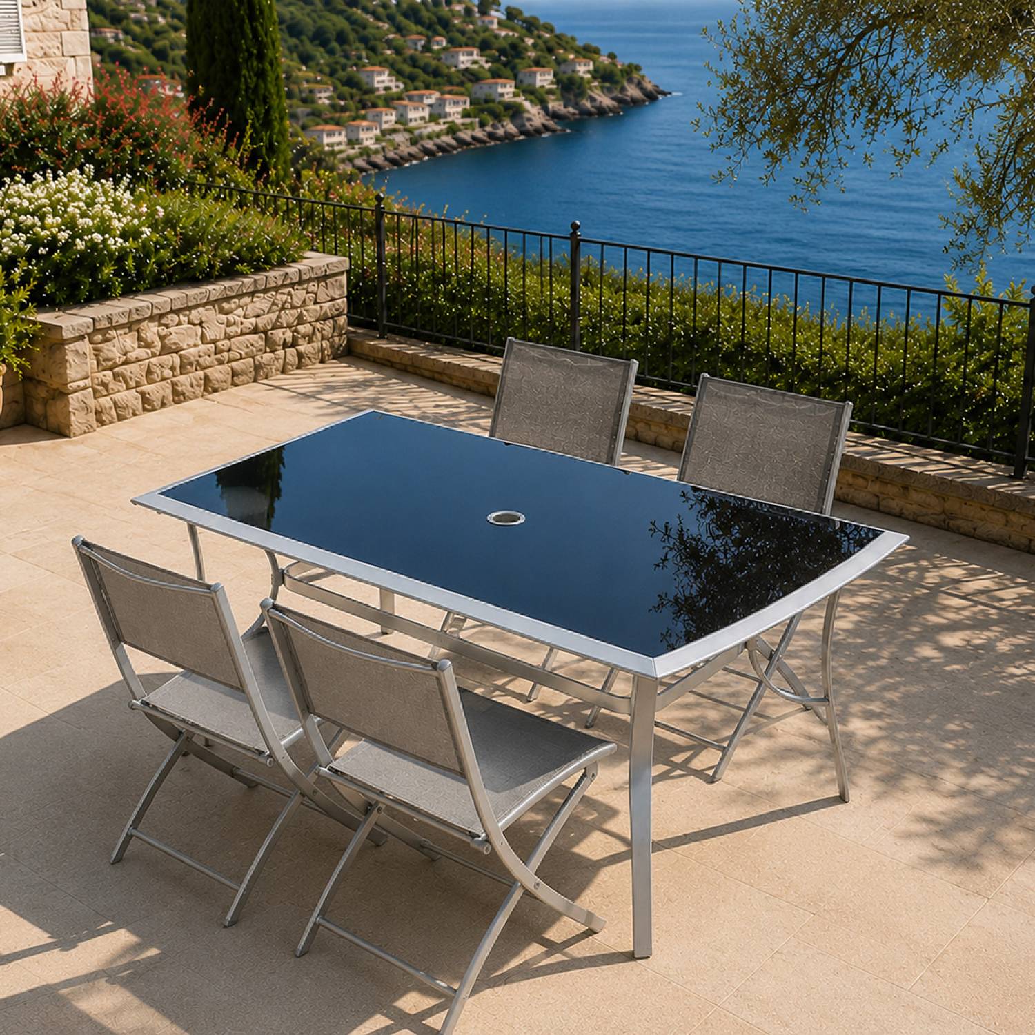 Ensemble de jardin table 150 cm + lot de 4 chaises pliantes ALASSIO - Image 6