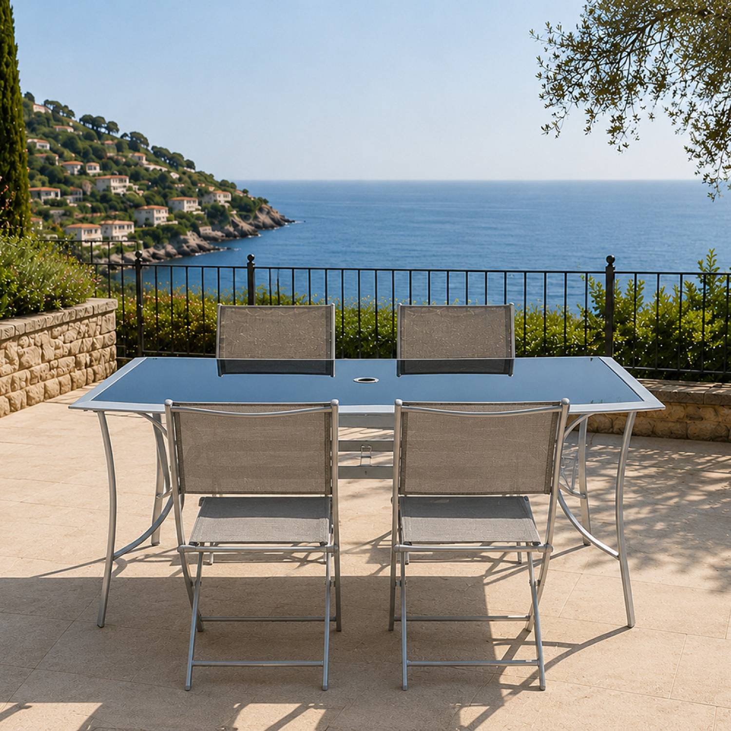 Ensemble de jardin table 150 cm + lot de 4 chaises pliantes ALASSIO - Image 5