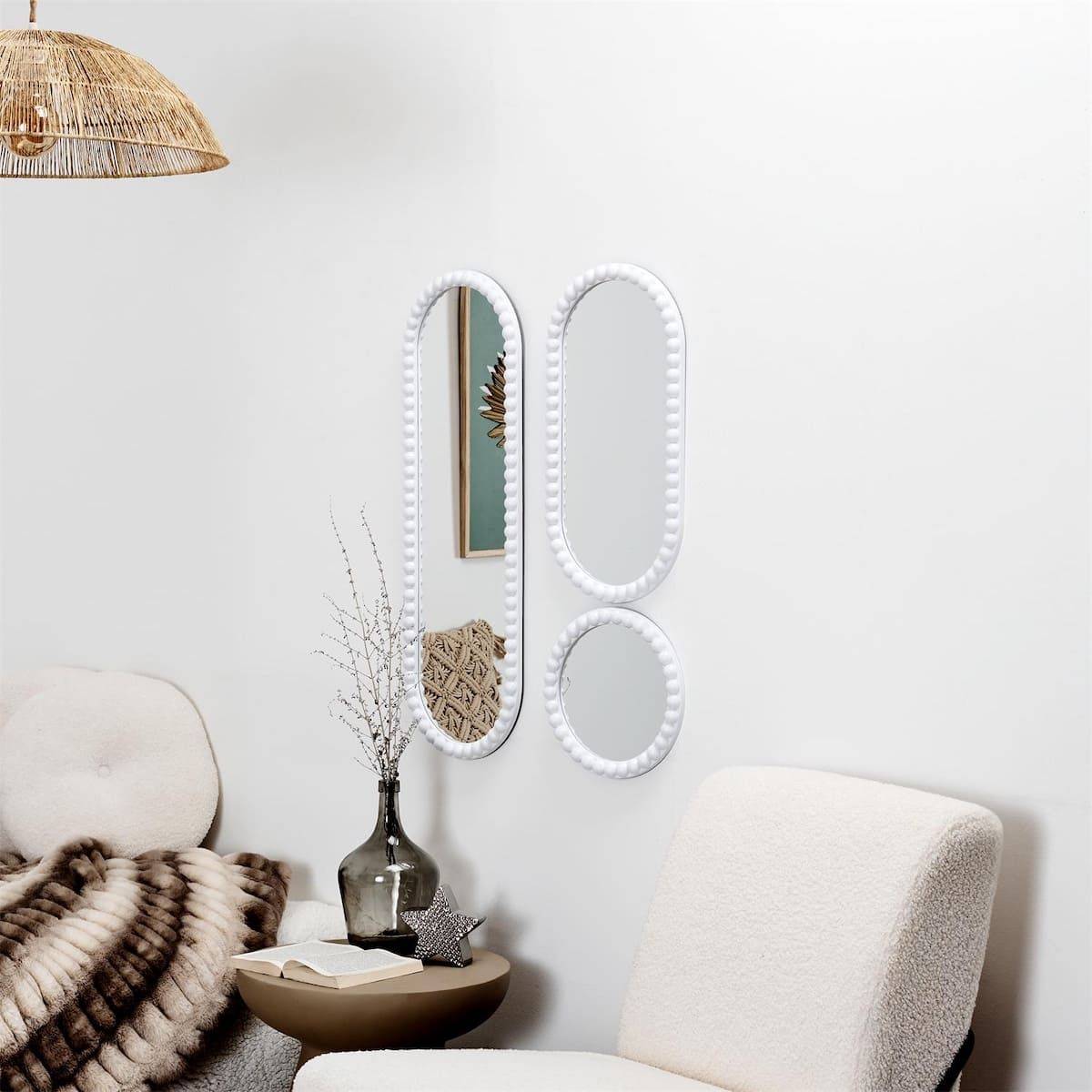 ALTOBUY - Lot de 3 Miroirs Blanc 75x25 cm / 50x25 cm / Ø25 cm - - TORIS - Image 2