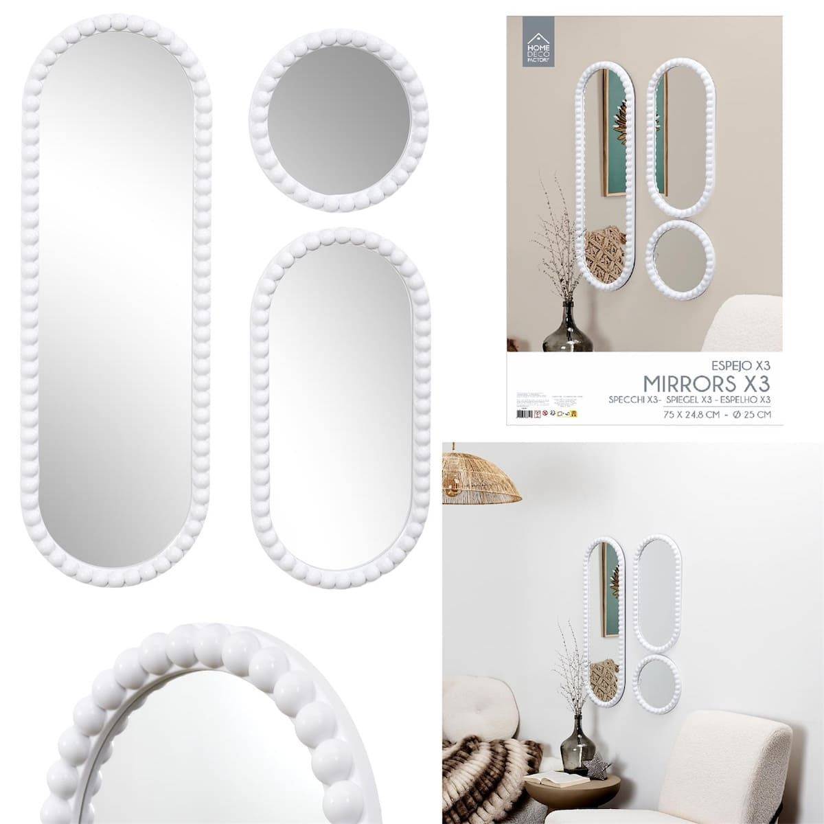 ALTOBUY - Lot de 3 Miroirs Blanc 75x25 cm / 50x25 cm / Ø25 cm - - TORIS - Image 5